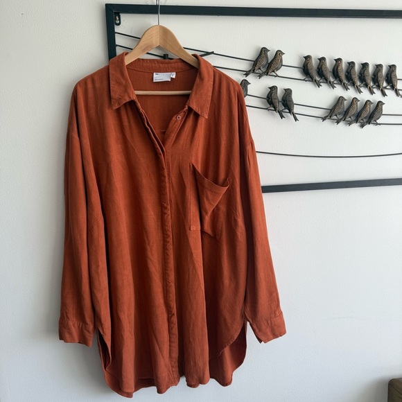 ASOS DESIGN Women’s Oversized Linen Blend Rust Button-Down Shirt Size 18 Fall - Picture 2 of 9